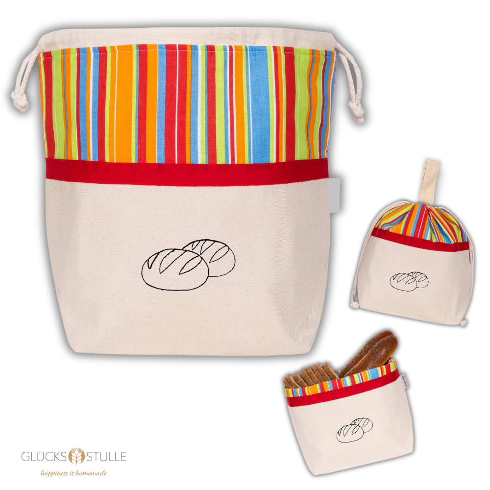 BROTTASCHE 3in1 aus Baumwolle "Sonnig" Motiv Laibe